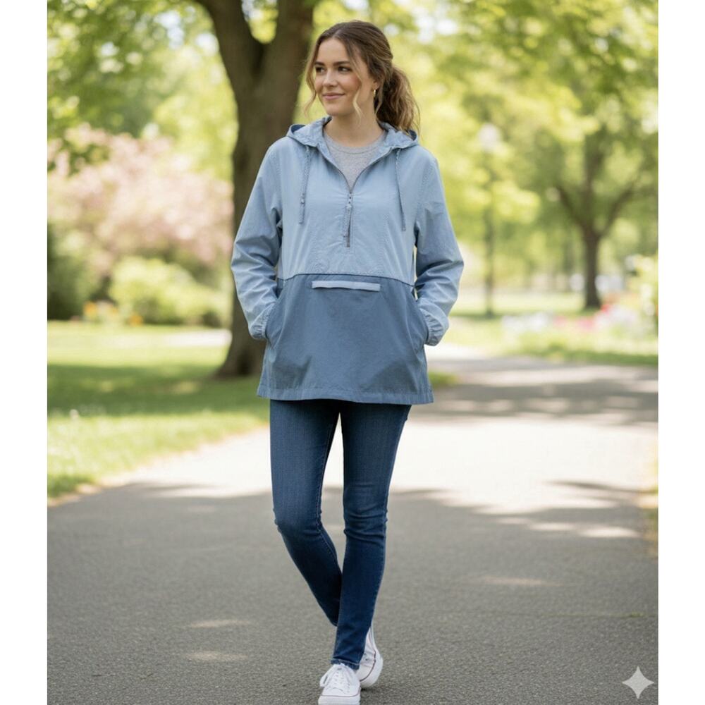 Thread & Supply Women’s Blue‎ Pullover Windbreaker Hooded Jacket Pockets X-Large
